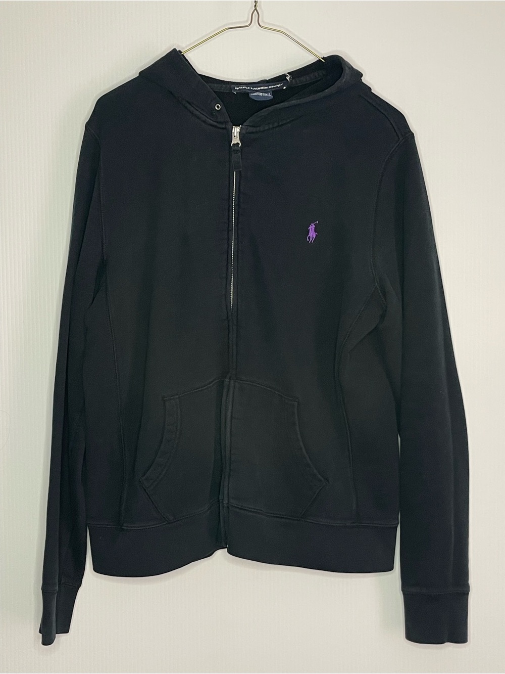 Ralph Lauren Black Full-Zip Hoodie with Purple Pony